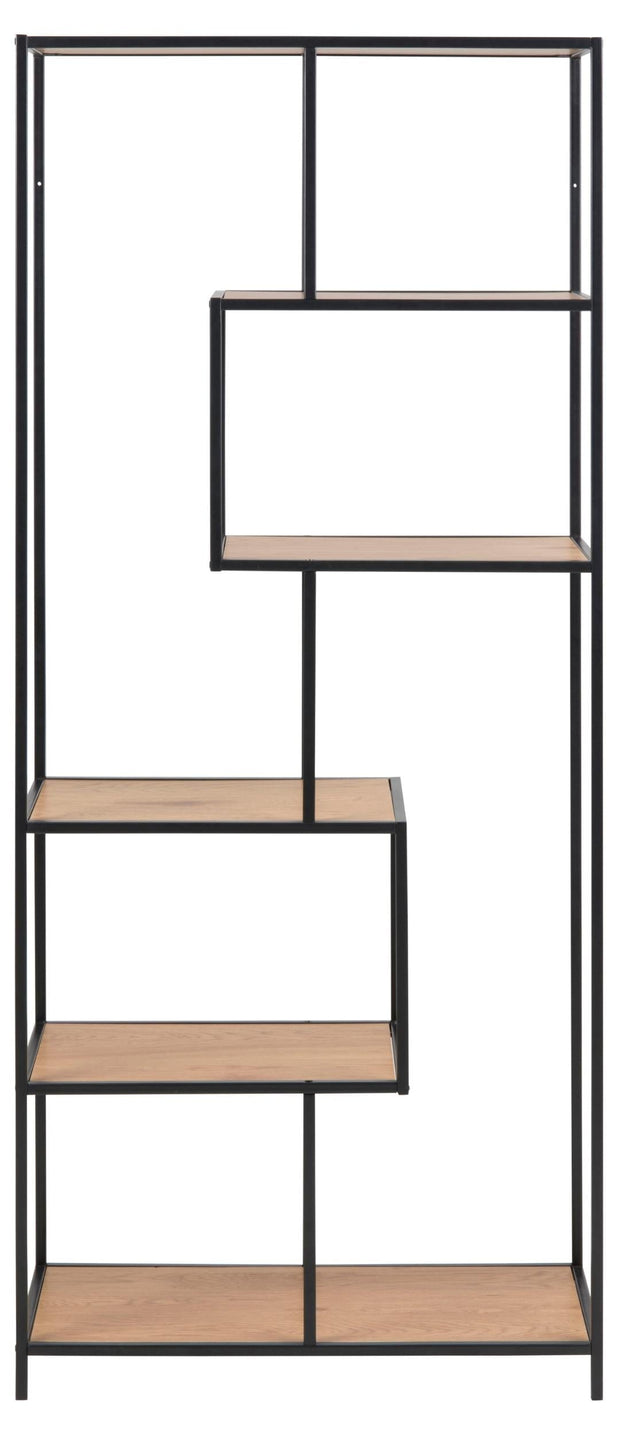 Actona Biblioteca din MDF si metal, Seaford Asymmetric Natural / Negru, l77xA35xH185 cm