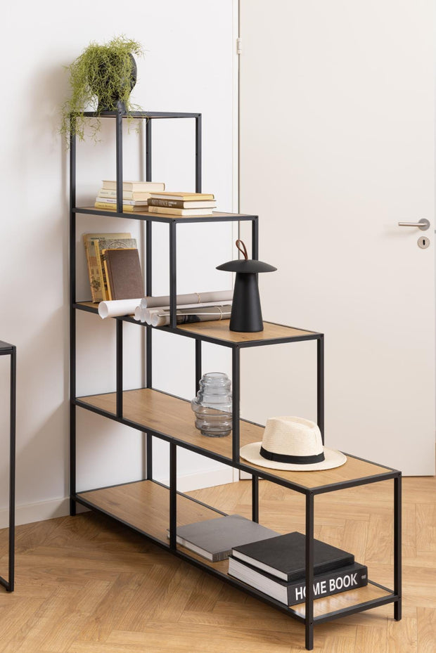Actona Biblioteca din MDF si metal, Seaford Natural / Negru, l135xA35xH150 cm