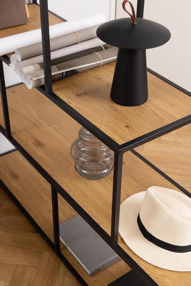 Actona Biblioteca din MDF si metal, Seaford Natural / Negru, l135xA35xH150 cm