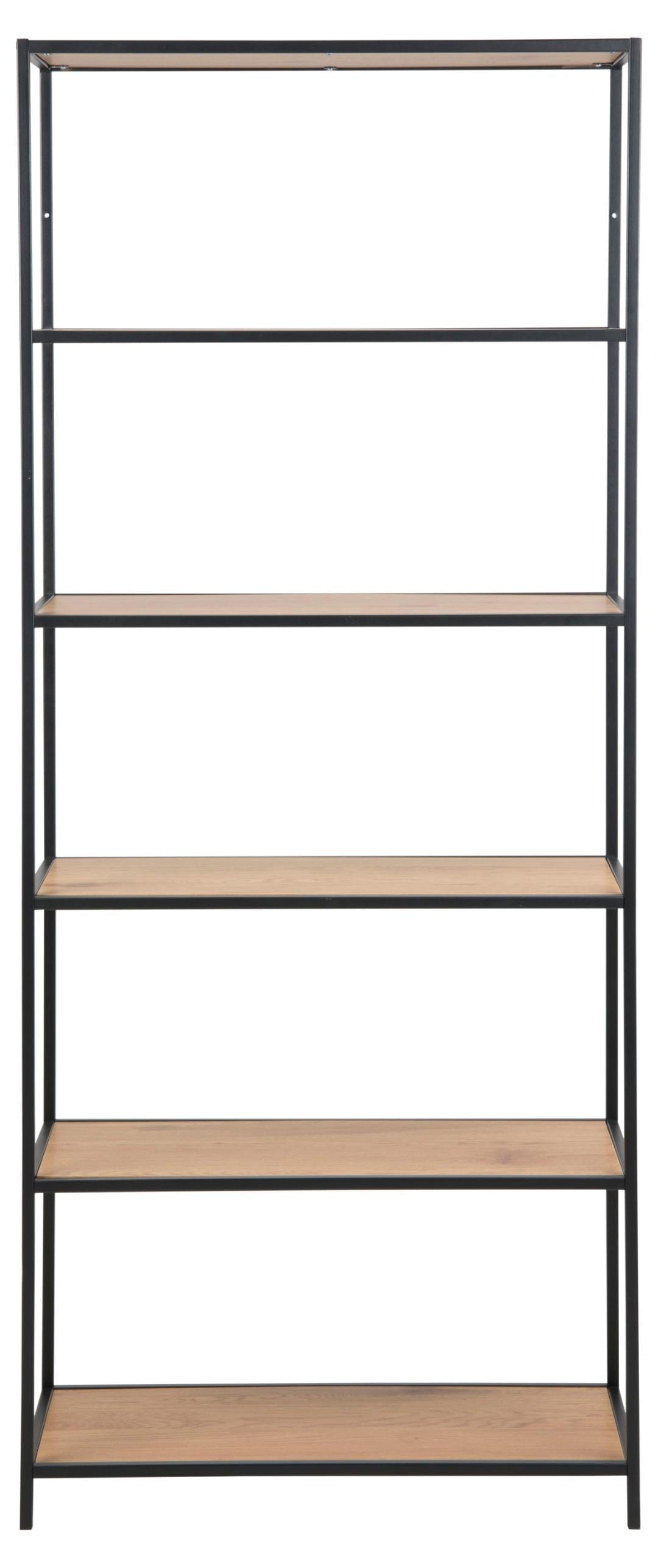 Actona Biblioteca din MDF si metal, Seaford Natural / Negru, l77xA35xH185 cm
