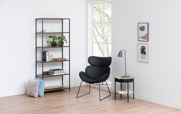 Actona Biblioteca din MDF si metal, Seaford Natural / Negru, l77xA35xH185 cm