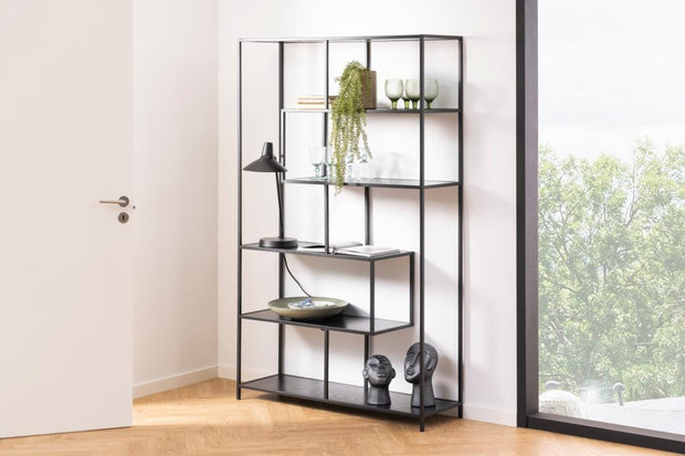 Actona Biblioteca din MDF si metal, Seaford Negru, l114xA35xH185 cm