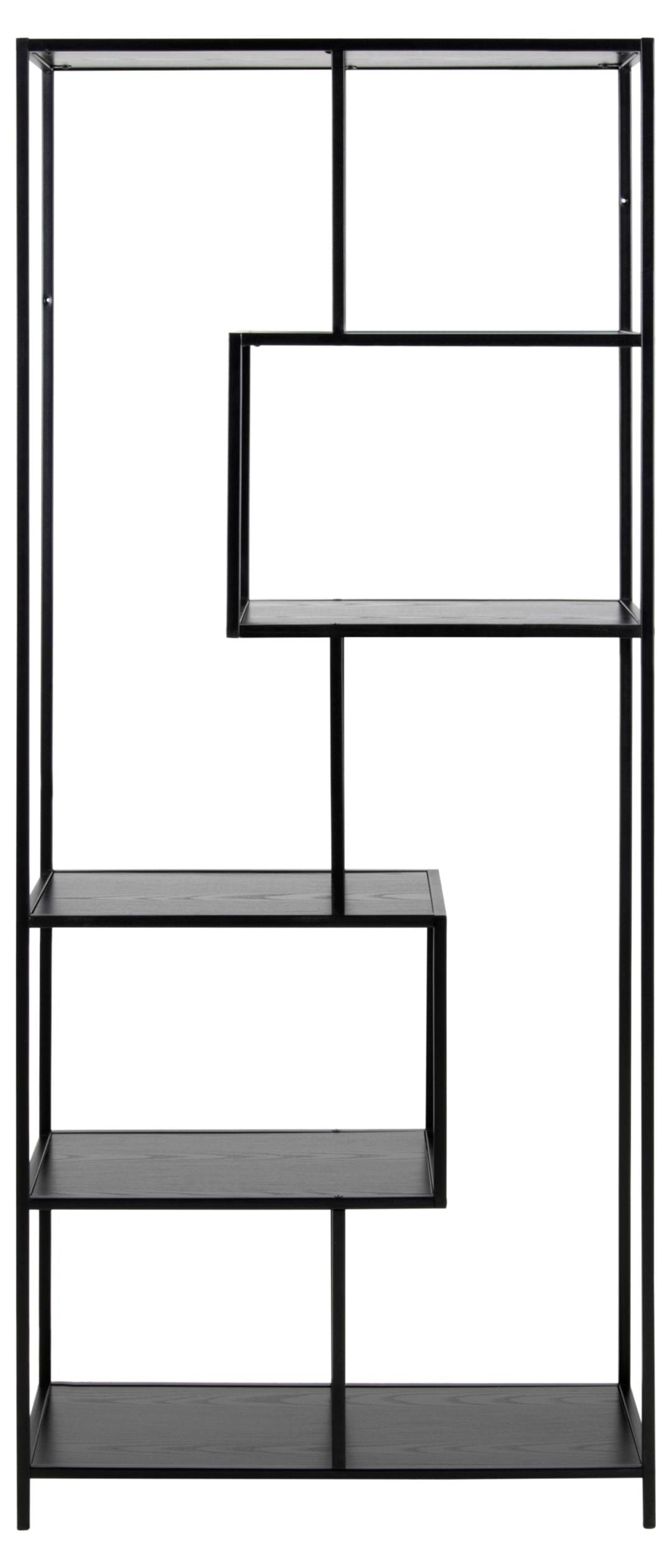 Actona Biblioteca din MDF si metal, Seaford Negru, l77xA35xH185 cm