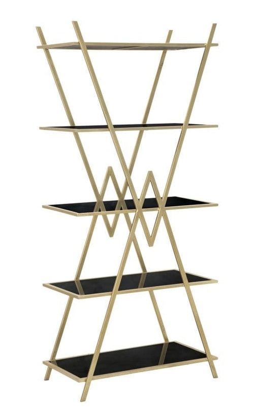 Biblioteca din metal, MDF si sticla Piramid Auriu / Negru, l80xA44,7xH180 cm