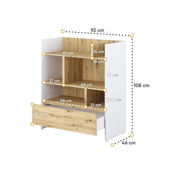Lenart Biblioteca din pal cu 1 sertar, BC25 Alb / Stejar Artisan, l92xA46xH108 cm
