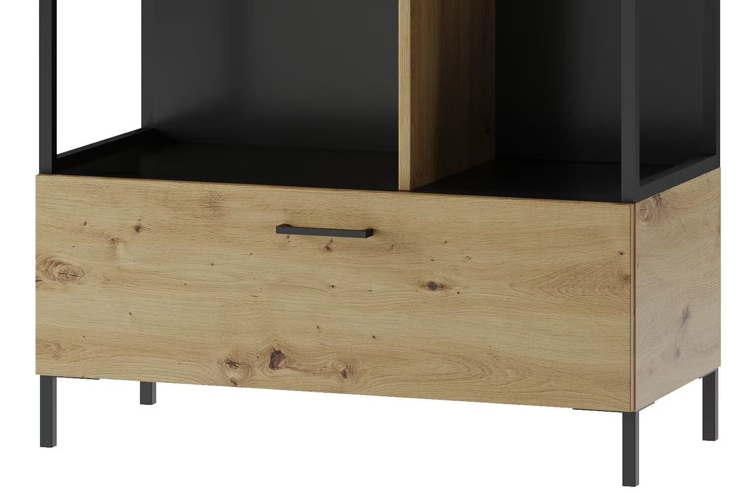 Biblioteca din pal, cu 1 sertar, Lucas 16 Stejar Artisan / Negru Mat, l90xA42xH193 cm (3)