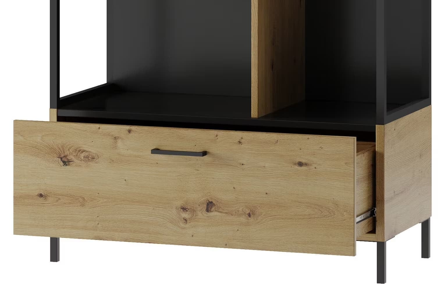 Biblioteca din pal, cu 1 sertar, Lucas 16 Stejar Artisan / Negru Mat, l90xA42xH193 cm (4)