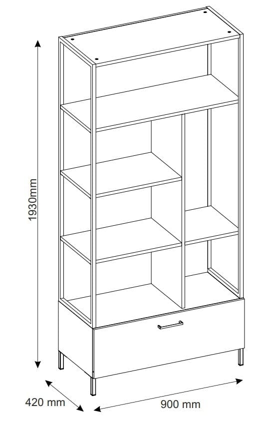 Biblioteca din pal, cu 1 sertar, Lucas 16 Stejar Artisan / Negru Mat, l90xA42xH193 cm (5)