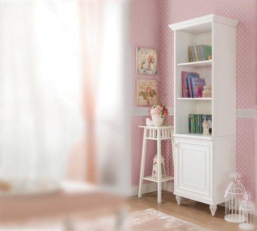 Biblioteca din pal cu 1 usa, pentru copii si tineret, Romantica Small Alb, l52xA42xH185 cm