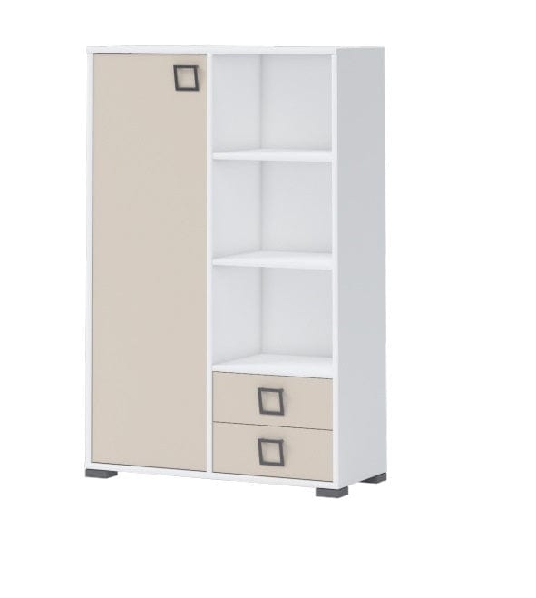 Jela Ivoir Biblioteca din pal cu 2 sertare si 1 usa, pentru copii, Kiki K12 Alb, l86xA37xH134 cm