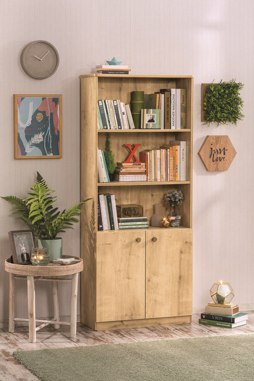 Biblioteca din pal cu 2 usi, pentru tineret, Mocha Large Natur, l73xA33xH169 cm