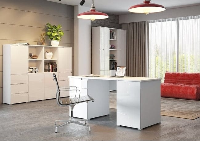 Biblioteca din pal si MDF cu 1 usa Big Gabrielle 12 Alb, l50xA35xH216 cm (1)