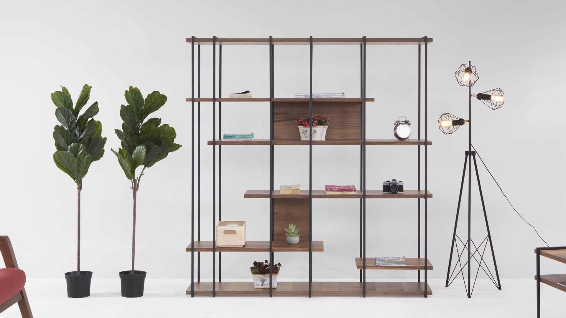 Dogtas Biblioteca din pal si metal Terra Natural / Negru, l170xA35xH180 cm