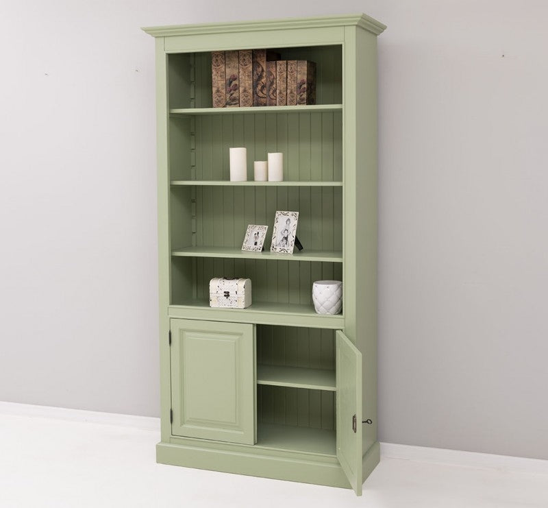 Biblioteca din lemn de brad, cu 2 usi, Pasy PS109 Verde Olive P054, l110xA39xH210 cm (2)