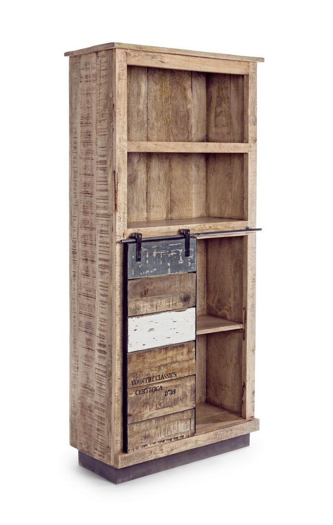 Biblioteca din lemn de mango, cu 1 usa glisanta Tudor Natural, l71xA34xH163 cm