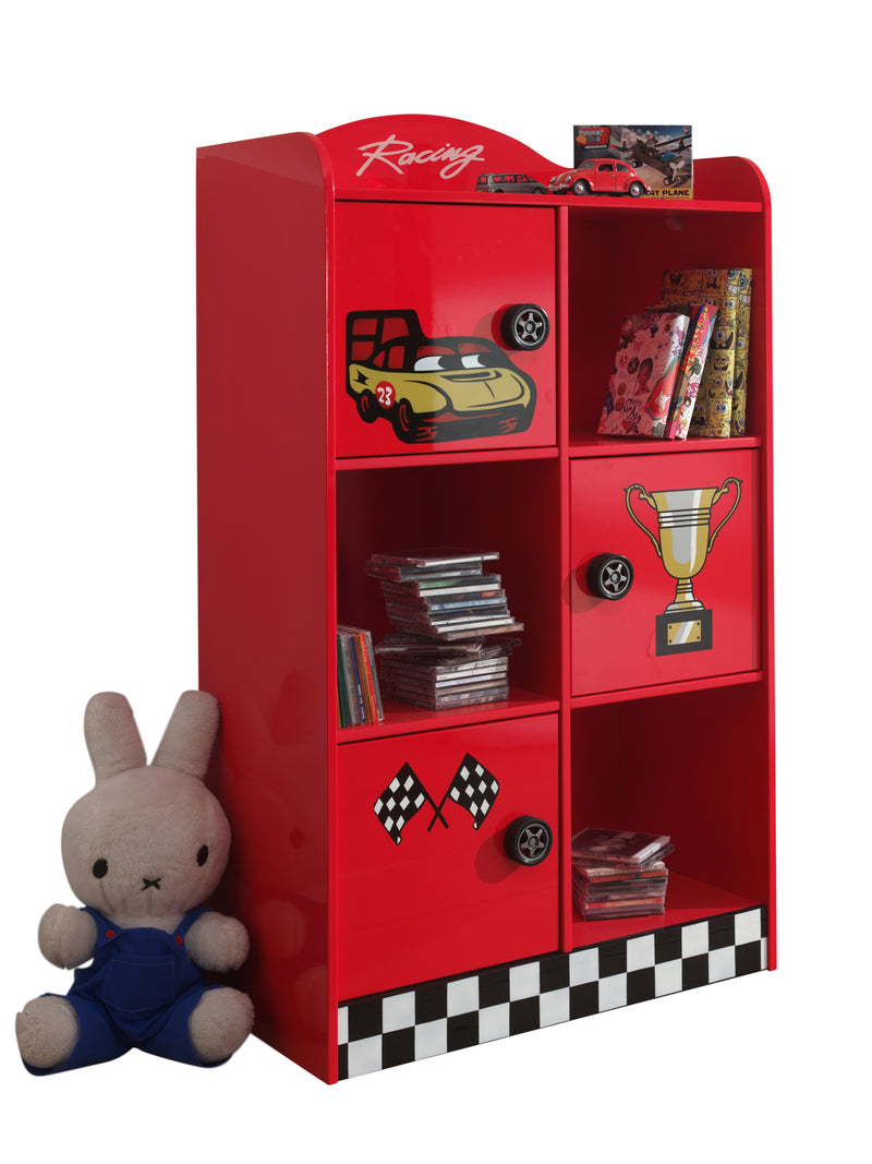Biblioteca din MDF cu 3 usi, pentru copii Le Mans Rosu, l76xA42xH133,5 cm (1)
