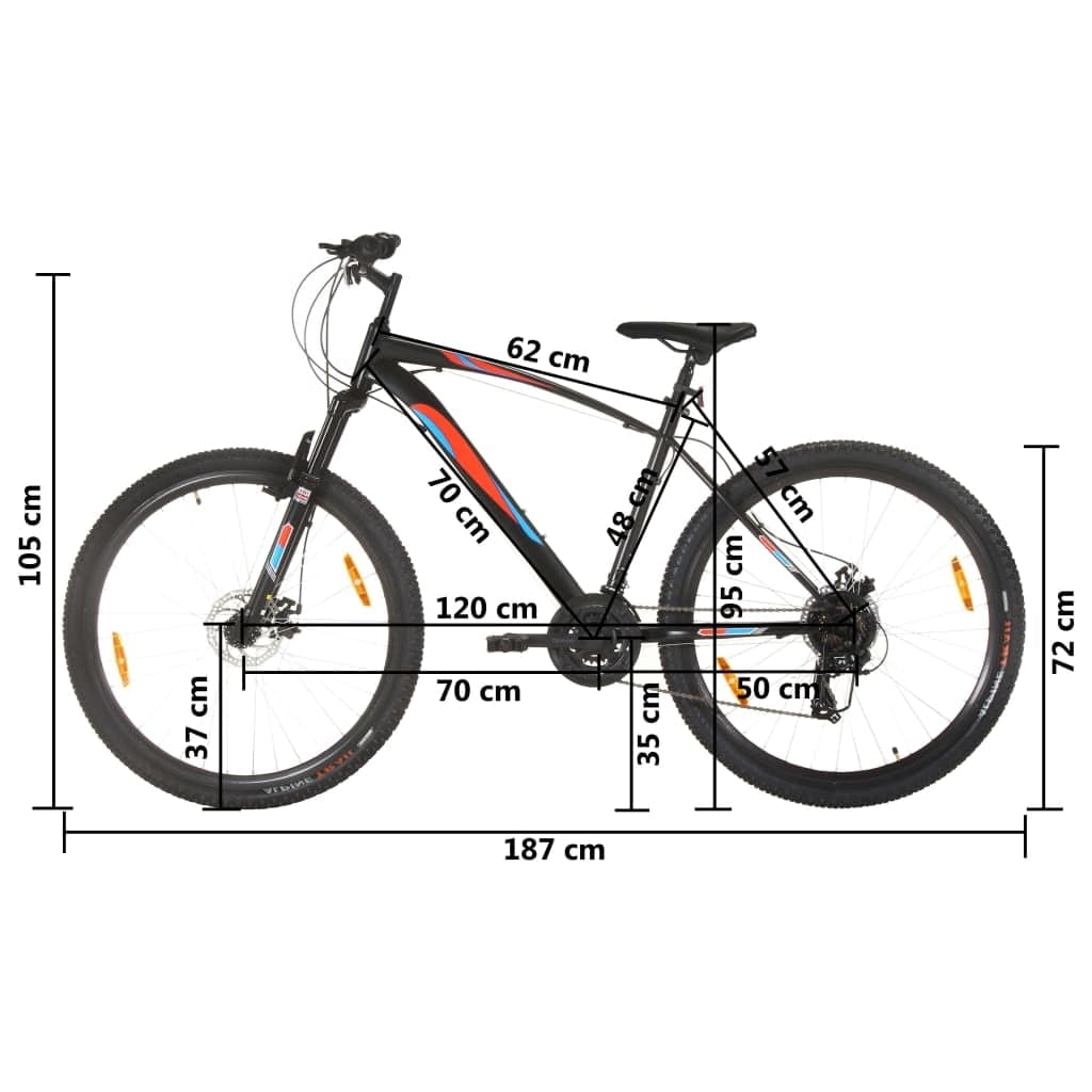 Bicicleta montana cu 21 de viteze, cadru metalic, Mountain Negru / Rosu, 48 cm (2)