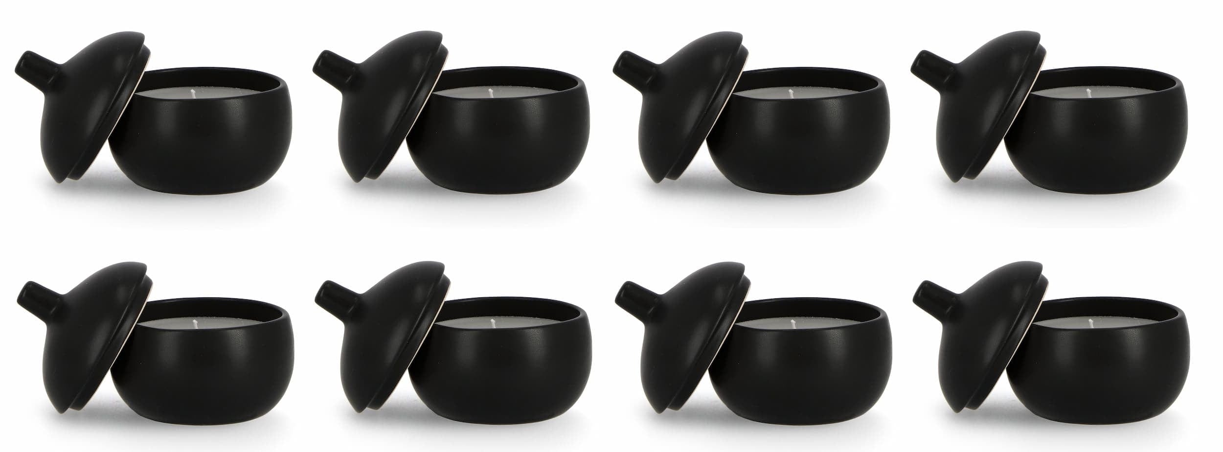 BIZZOTTO, Set 8 Lumanari Decorative Canister S, Negru, din Ceara in Pahar de Ceramica, Rotunde Ø10xH11 cm (1)