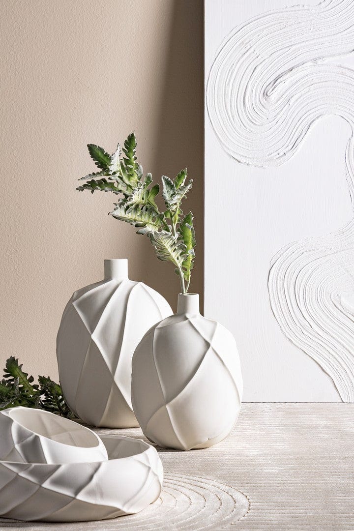 Bol decorativ din ceramica Ridged Alb, Ø32xH9 cm (1)