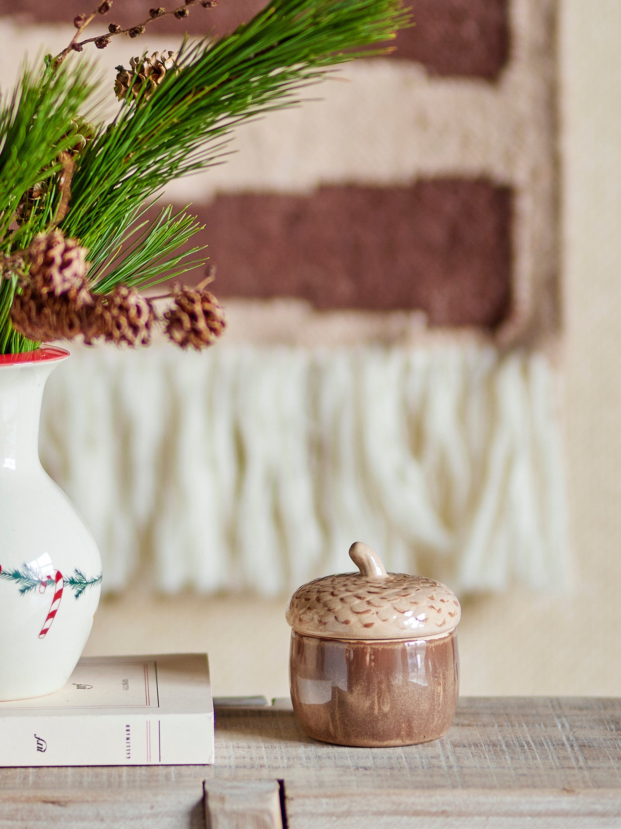 Borcan pentru depozitare, cu capac, din ceramica, Acorn Maro, Ø8 cm (2)