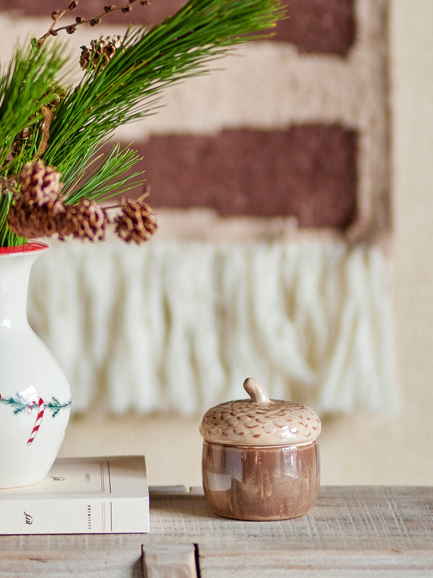 Borcan pentru depozitare, cu capac, din ceramica, Acorn Maro, Ø8 cm (2)