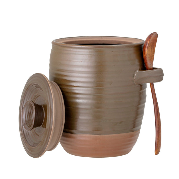 Bloomingville Borcan pentru depozitare cu capac si lingura, Moss Verde, 1800 ml