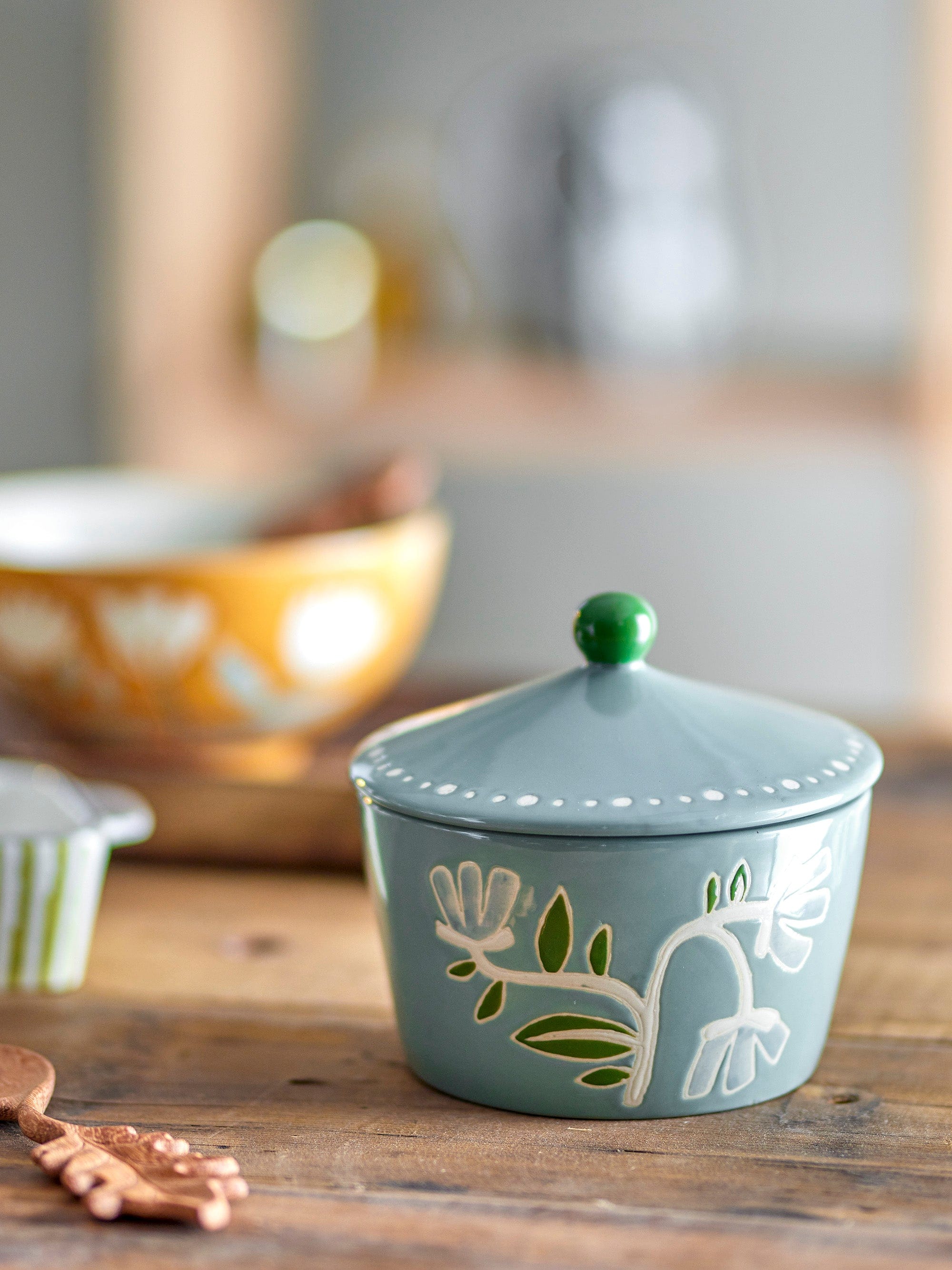 Bloomingville Borcan pentru depozitare cu capac, Tangier Verde, 660 ml, Ø15xH14 cm