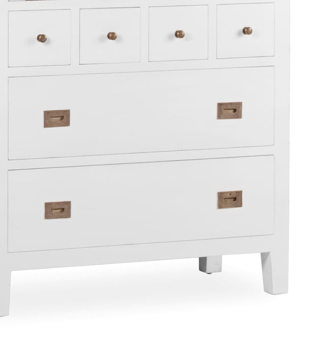 Moycor Cabinet cu vitrina din lemn si furnir, cu 6 sertare si 1 usa, Everest Big Alb / Maro, l90xA45xH135 cm