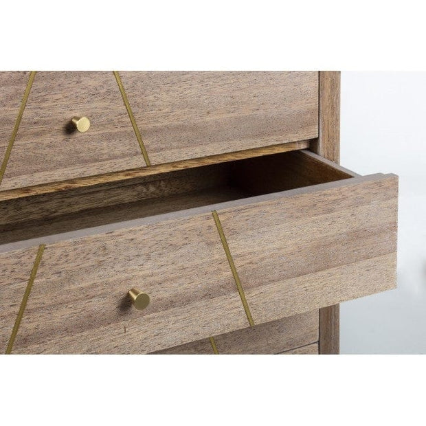 Cabinet din lemn de tec si MDF, cu 5 sertare Filomena Natural / Auriu, l60xA35xH85 cm (3)