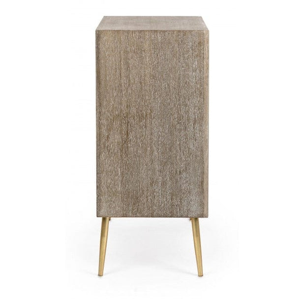 Cabinet din lemn de tec si MDF, cu 5 sertare Filomena Natural / Auriu, l60xA35xH85 cm (2)