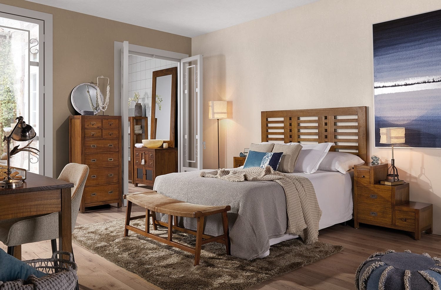 Moycor Cabinet din lemn si furnir, cu 4 sertare, Star Left Nuc, l70xA35xH70 cm