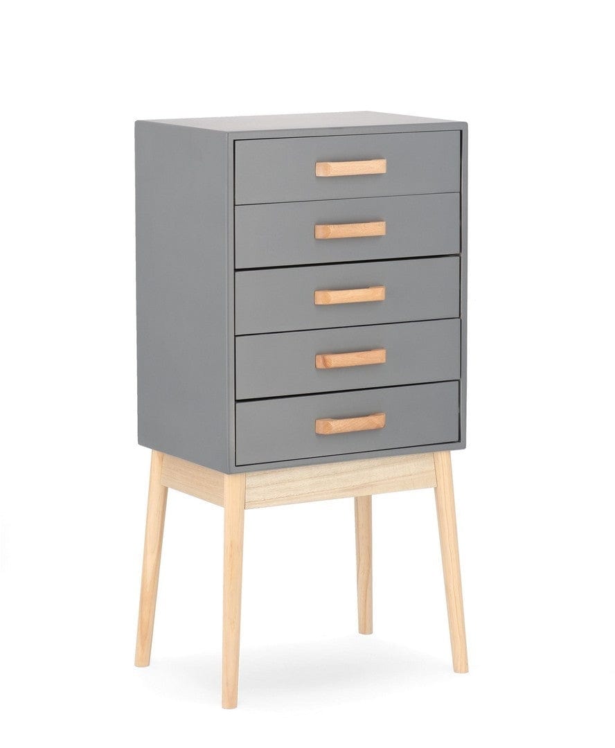 Cabinet din lemn si MDF, cu 5 sertare Ordinary Gri / Natural, l43xA30xH88 cm