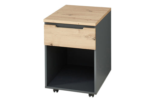 Szynaka Cabinet din MDF pe rotile, cu 2 sertare, Brego 16  Stejar Artisan / Antracit, l45xA55xH66 cm