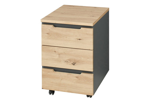 Szynaka Cabinet din MDF pe rotile, cu 3 sertare, Brego 17  Stejar Artisan / Antracit, l45xA55xH66 cm