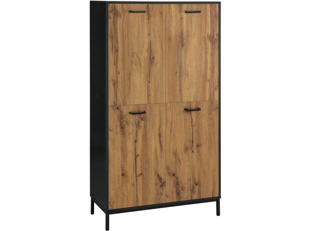 Dorel Home Cabinet din MDF si metal, cu 4 usi Rocco Natural / Negru, l80xA35xH150 cm