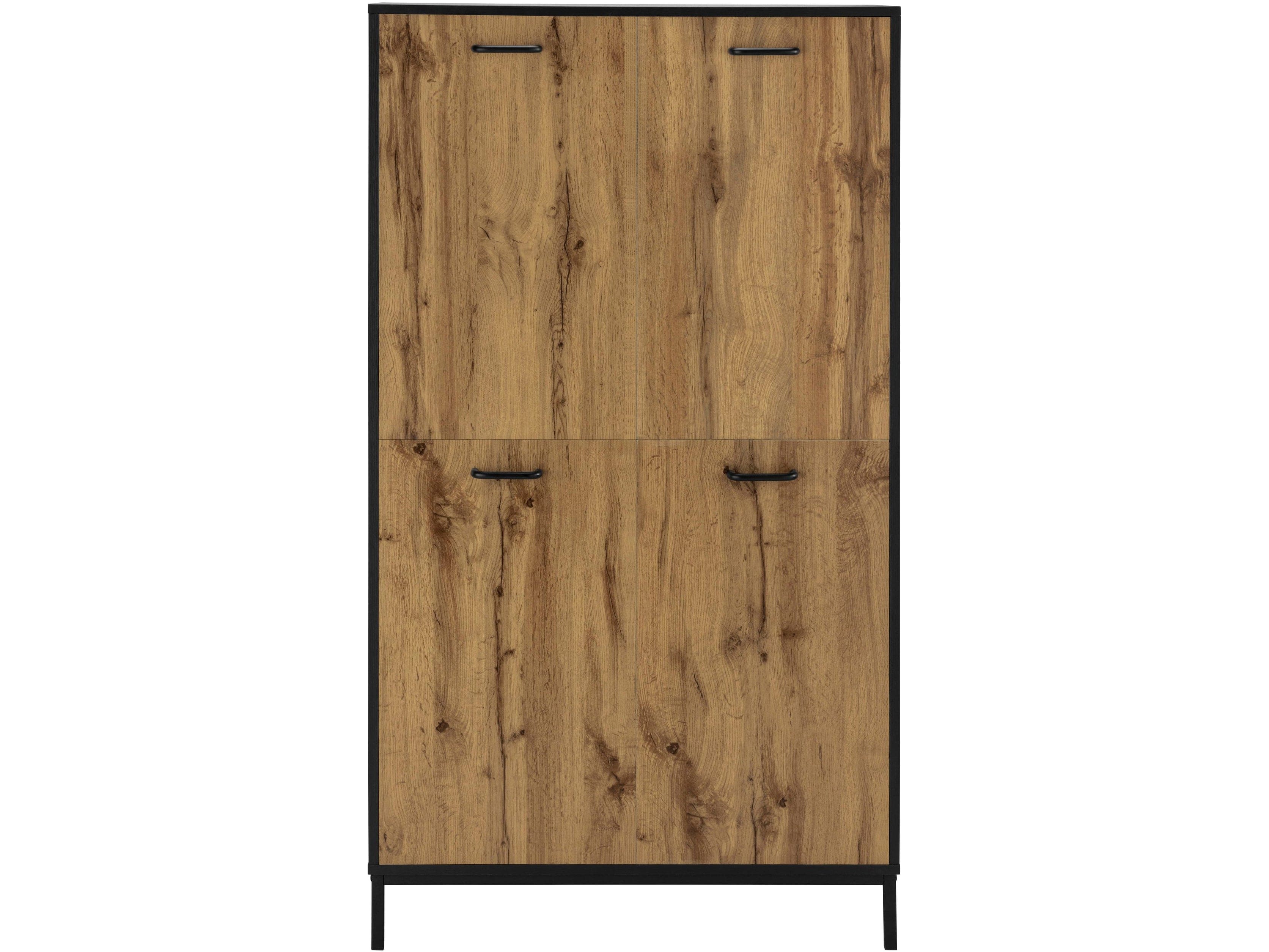 Dorel Home Cabinet din MDF si metal, cu 4 usi Rocco Natural / Negru, l80xA35xH150 cm