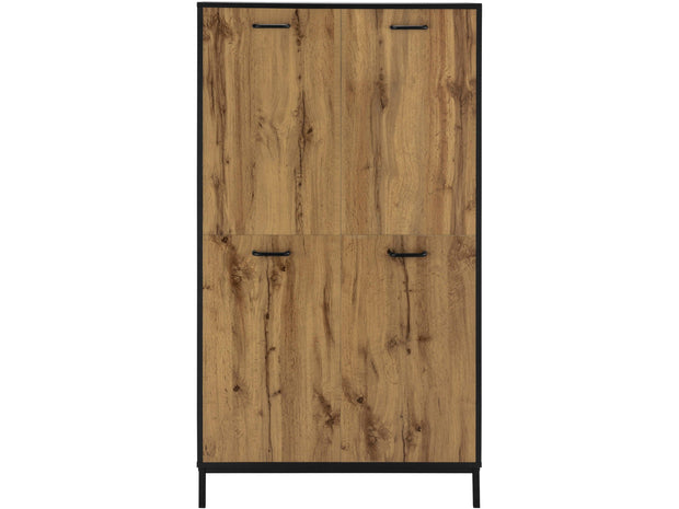 Dorel Home Cabinet din MDF si metal, cu 4 usi Rocco Natural / Negru, l80xA35xH150 cm