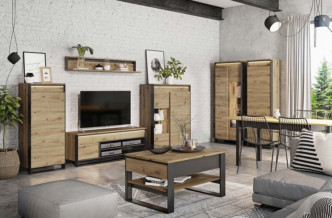 Lenart Cabinet din pal cu 1 usa Quant 07 Stejar Artisan / Negru, l60xA41xH140 cm