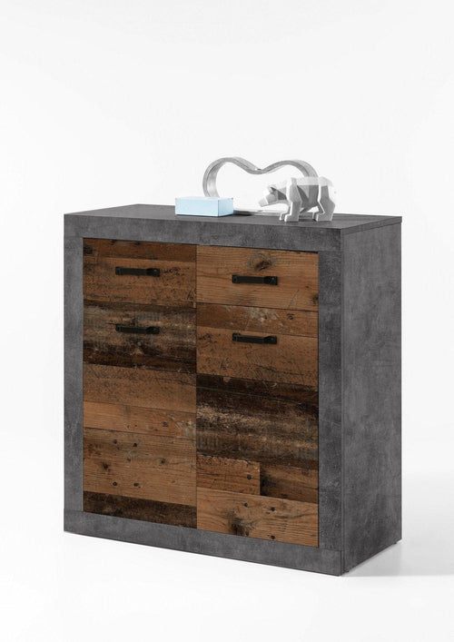 BFSummer Cabinet din pal, cu 2 sertare si 2 usi Inez Gri / Natur, l82xA37xH90 cm