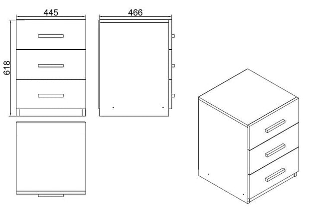Cabinet din pal, cu 3 sertare Vario C Stejar Baroc / Antracit, l44,5xA46,6xH61,8 cm (6)