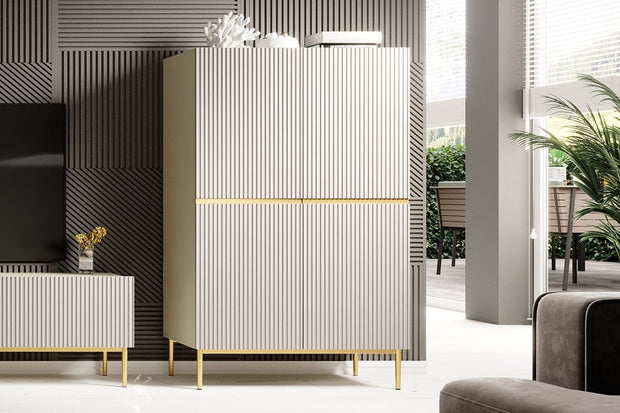 Cabinet din pal, MDF si metal, cu 2 sertare si 2 usi, Nicole 100-2D2SZ Auriu, l100xA45xH160 cm (1)