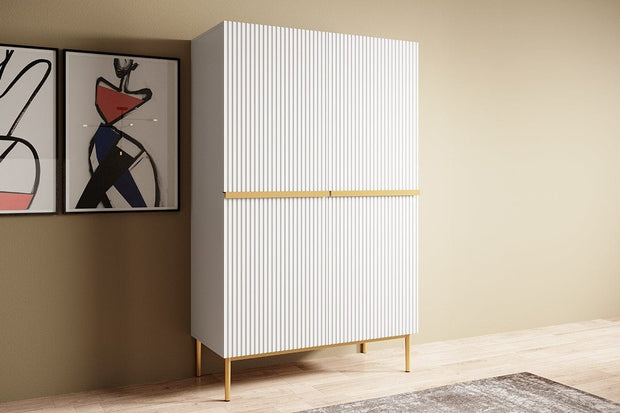 Cabinet din pal, MDF si metal, cu 2 sertare si 2 usi, Nicole 100-2D2SZ Auriu, l100xA45xH160 cm (2)
