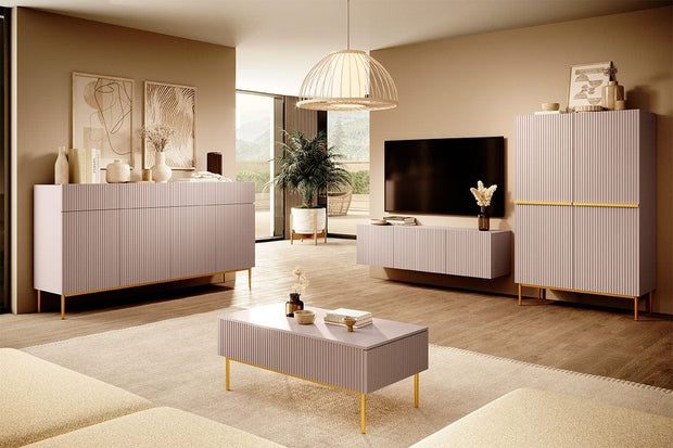 Cabinet din pal, MDF si metal, cu 2 sertare si 2 usi, Nicole 100-2D2SZ Auriu, l100xA45xH160 cm (4)