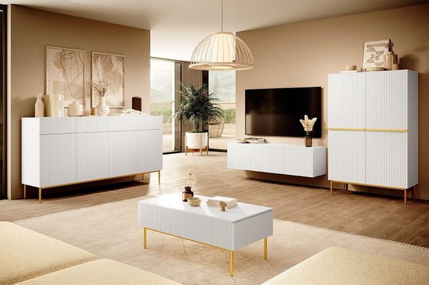 Cabinet din pal, MDF si metal, cu 2 sertare si 2 usi, Nicole 100-2D2SZ Auriu, l100xA45xH160 cm (5)