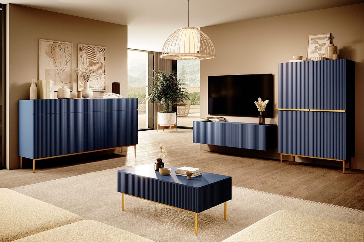 Cabinet din pal, MDF si metal, cu 2 sertare si 2 usi, Nicole 100-2D2SZ Auriu, l100xA45xH160 cm (6)