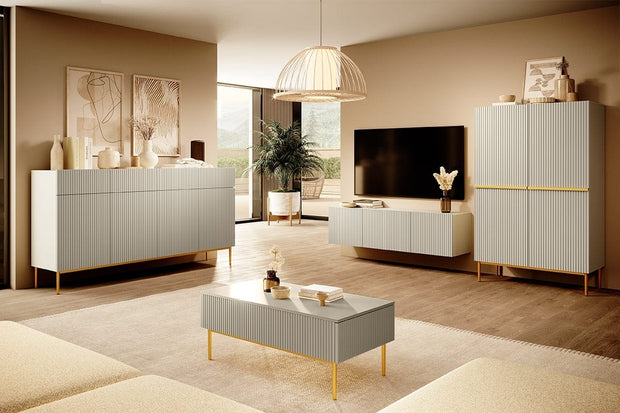 Cabinet din pal, MDF si metal, cu 2 sertare si 2 usi, Nicole 100-2D2SZ Auriu, l100xA45xH160 cm (7)