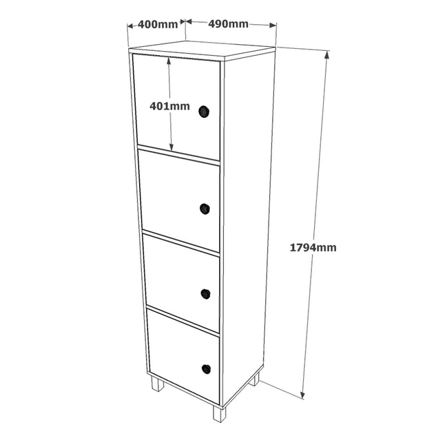 Cabinet din pal si lemn, cu 4 usi Vilamo VL30-238 Negru / Natural, l49xA40xH179,4 cm (5)