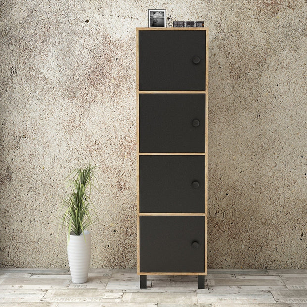 Cabinet din pal si lemn, cu 4 usi Vilamo VL30-238 Negru / Natural, l49xA40xH179,4 cm (1)