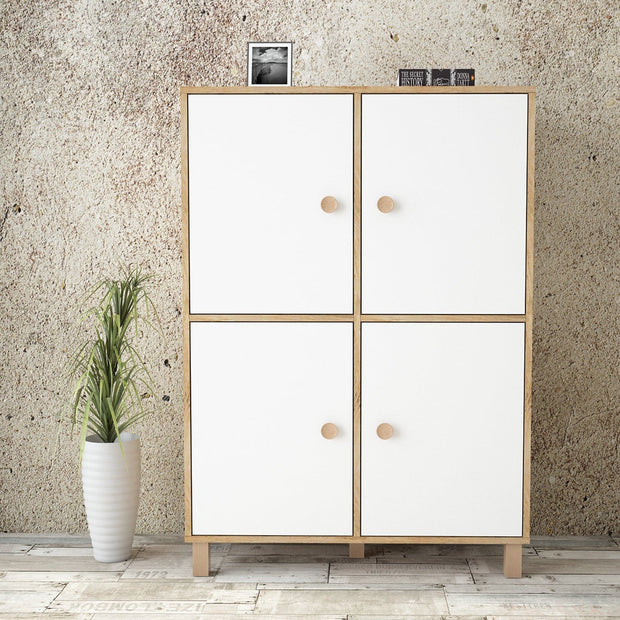 Cabinet din pal si lemn, cu 4 usi Vilamo VL45-217 Large Alb / Natural, l96xA40xH135,4 cm (1)