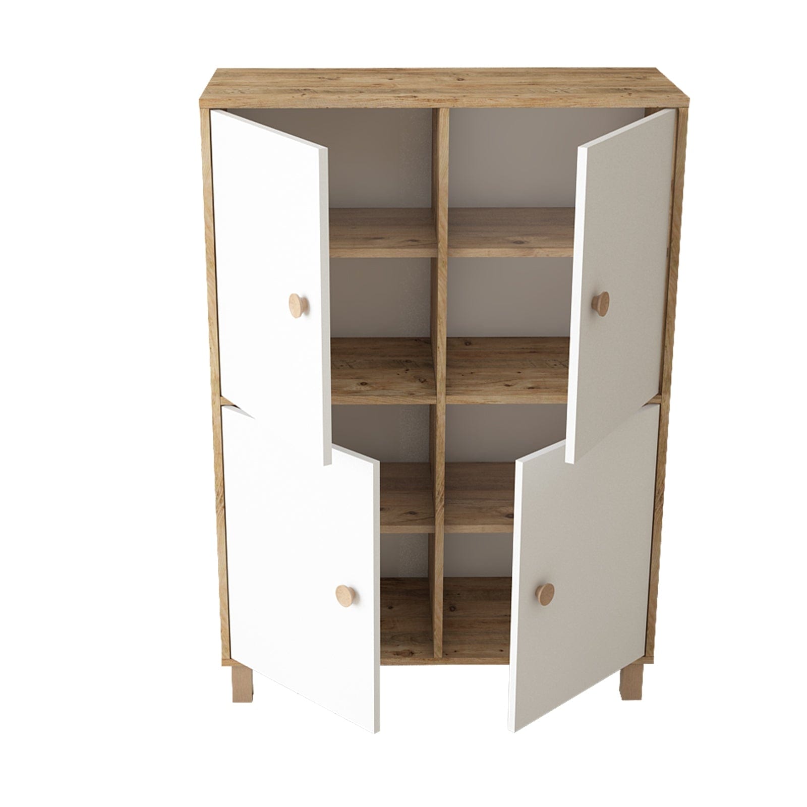 Cabinet din pal si lemn, cu 4 usi Vilamo VL45-217 Large Alb / Natural, l96xA40xH135,4 cm (2)